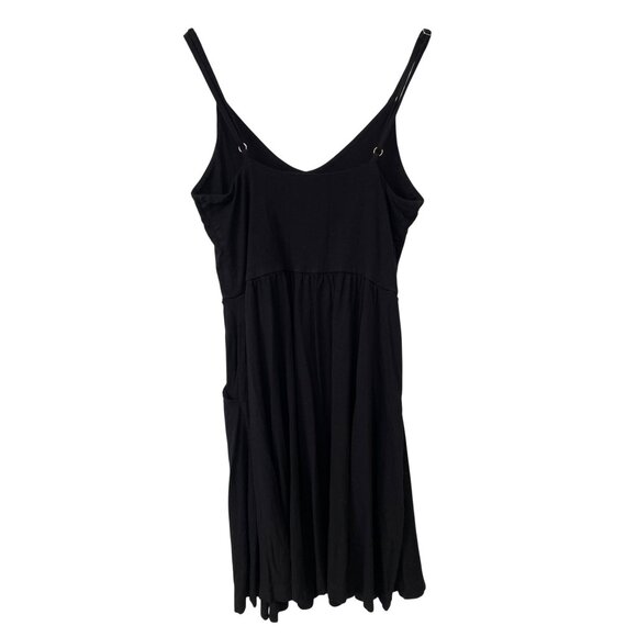 Cynthia Rowley Skater Dress Size Small V Neck Sleeveless Solid Black Trendy Chic - Picture 2 of 6